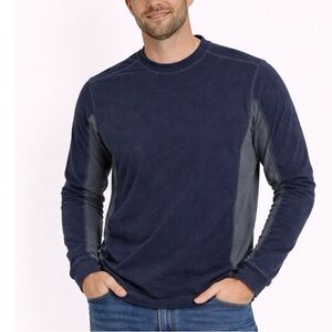 KUHL men's sweatshirt pullover navy blue gray striped sides Organic Cotton SZ MD